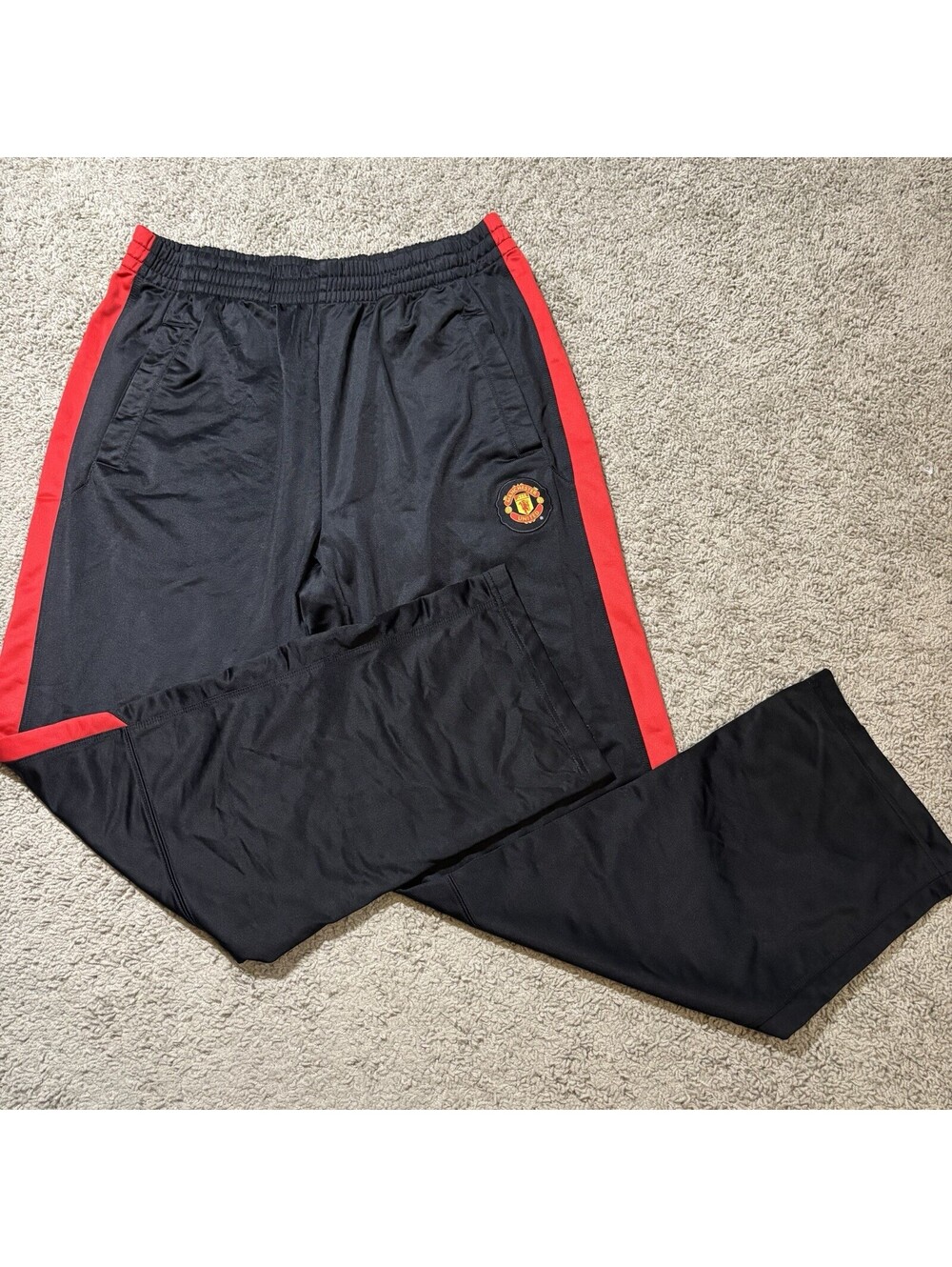 Manchester United Track Pants Mens Large Black Red Side Stripe Soccer Warmup